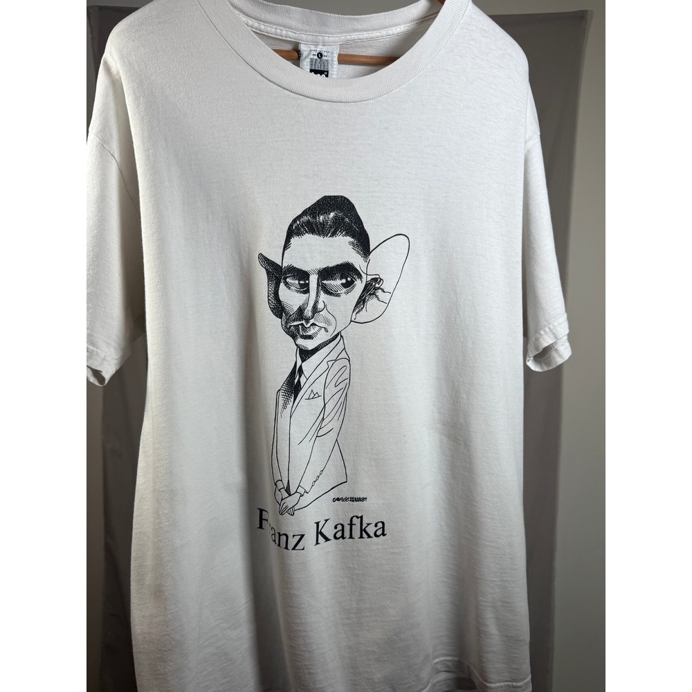Vintage Lee Franz Kafka Graphic T-Shirt White Large 90s Literary Art Tee - Picture 4 of 4